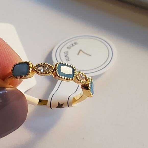 Anthropologie Turquoise square and oval gemstone ring Gold over Brass Size 7 NWT - Picture 10 of 10